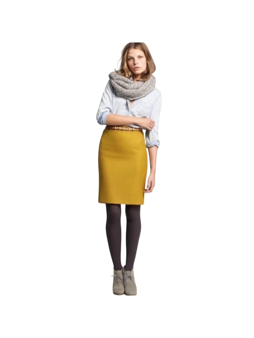 J. Crew The Pencil Skirt Wool Blend Mustard Yellow Size 4 Preppy Minimalist